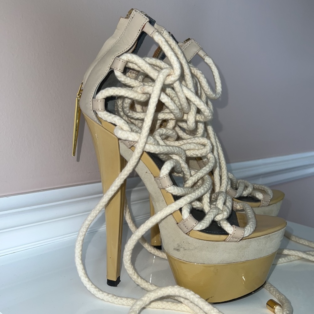 MONIKA CHIANG SAND & NATURAL ROPE SANDALS PUMPS - Picture 3 of 6